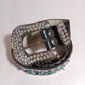 Rock Star Cowboy Western Rodeo Punk Biker Crystal Buckle Leather Belt Size XL
